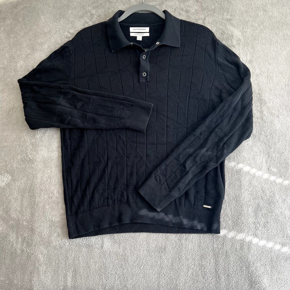 Autograph Modal Cotton Henley Sweater Women's M Geometric Quiet Luxury